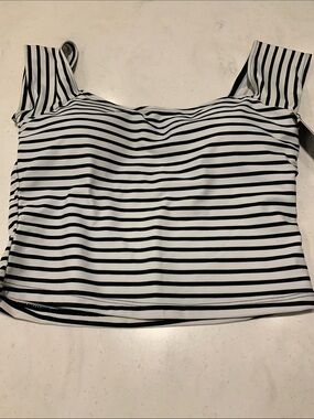 Janela Bay Bardot Tankini Top Size Medium NEW Black & White striped Horizon Cute